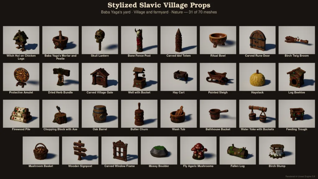Stylized Slavic Village Props — All Assets 1