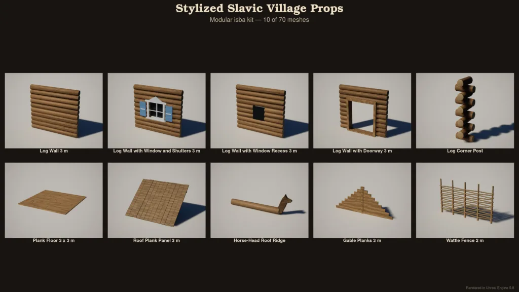 Stylized Slavic Village Props — All Assets Modular Kit