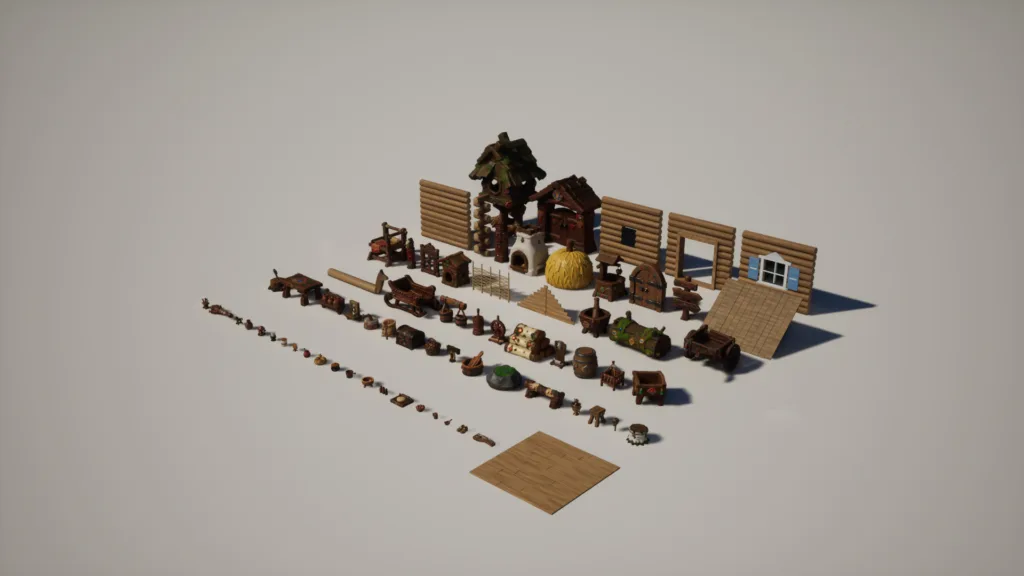 Stylized Slavic Village Props — Overview Angle
